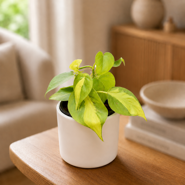 Gift Ready - Oxycardium Brazil /Vareigated in 4 Inch White Minimalist Cylindrical Ceramic Pot - With Gift Bag - in Premium Gifting Box