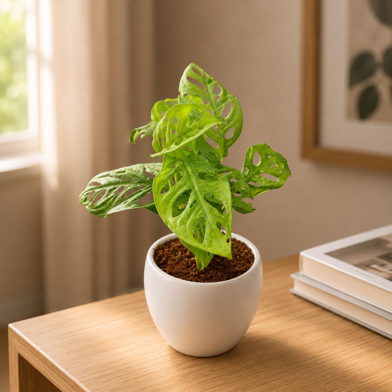 Gift Ready - Monstera Broken Heart in 5 Inch Classy White Apple Ceramic Pot