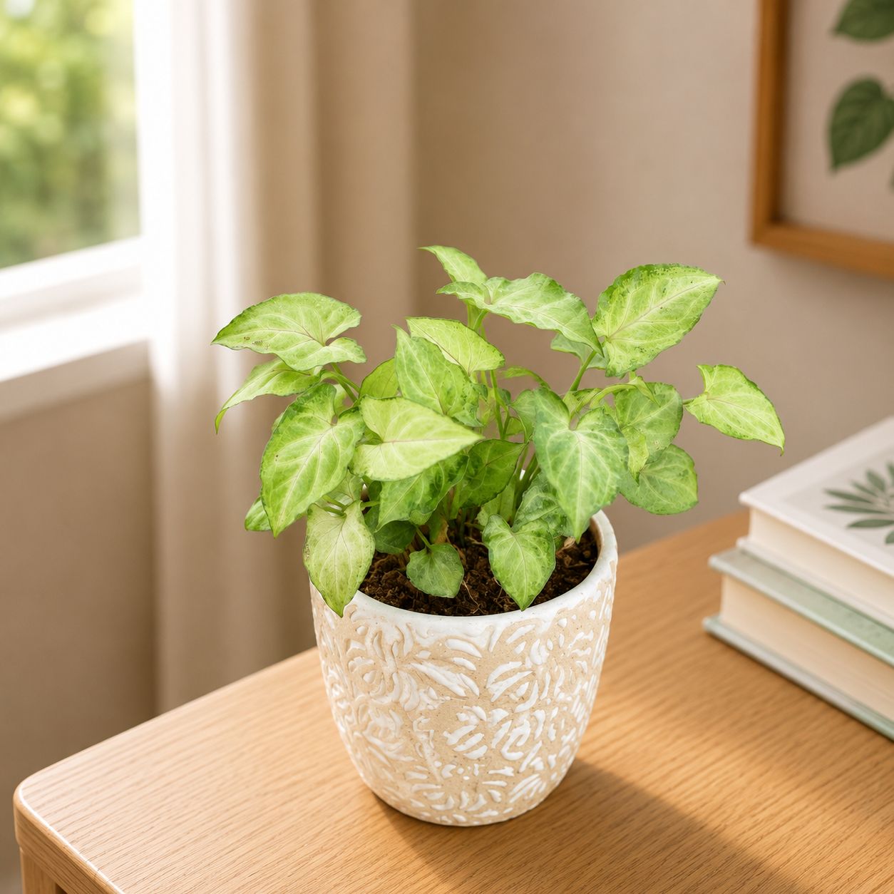 Gift Ready - Syngonium Yammi in 4 Inch Ceramic Pot (Any Design,Colour) Wrapped in Lovely Gift Bag For Your Loved Ones