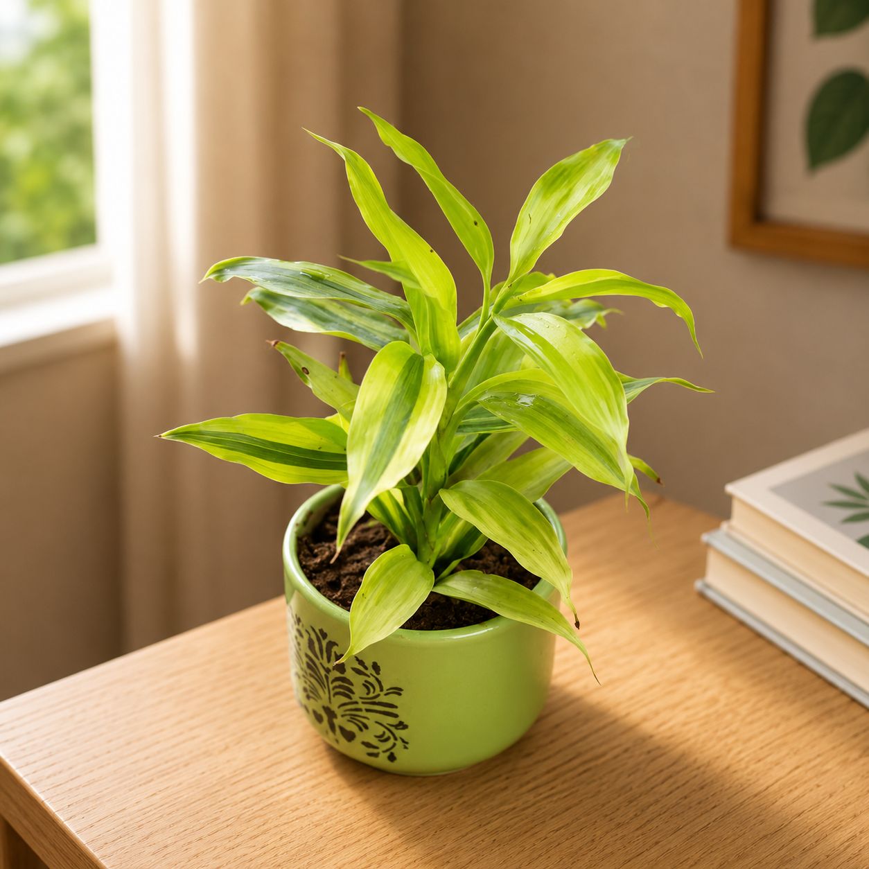 Gift Ready - Golden Lucky Bamboo in 4 Inch Ceramic Pot (Any Design,Colour) Wrapped in Lovely Gift Bag For Your Loved Ones