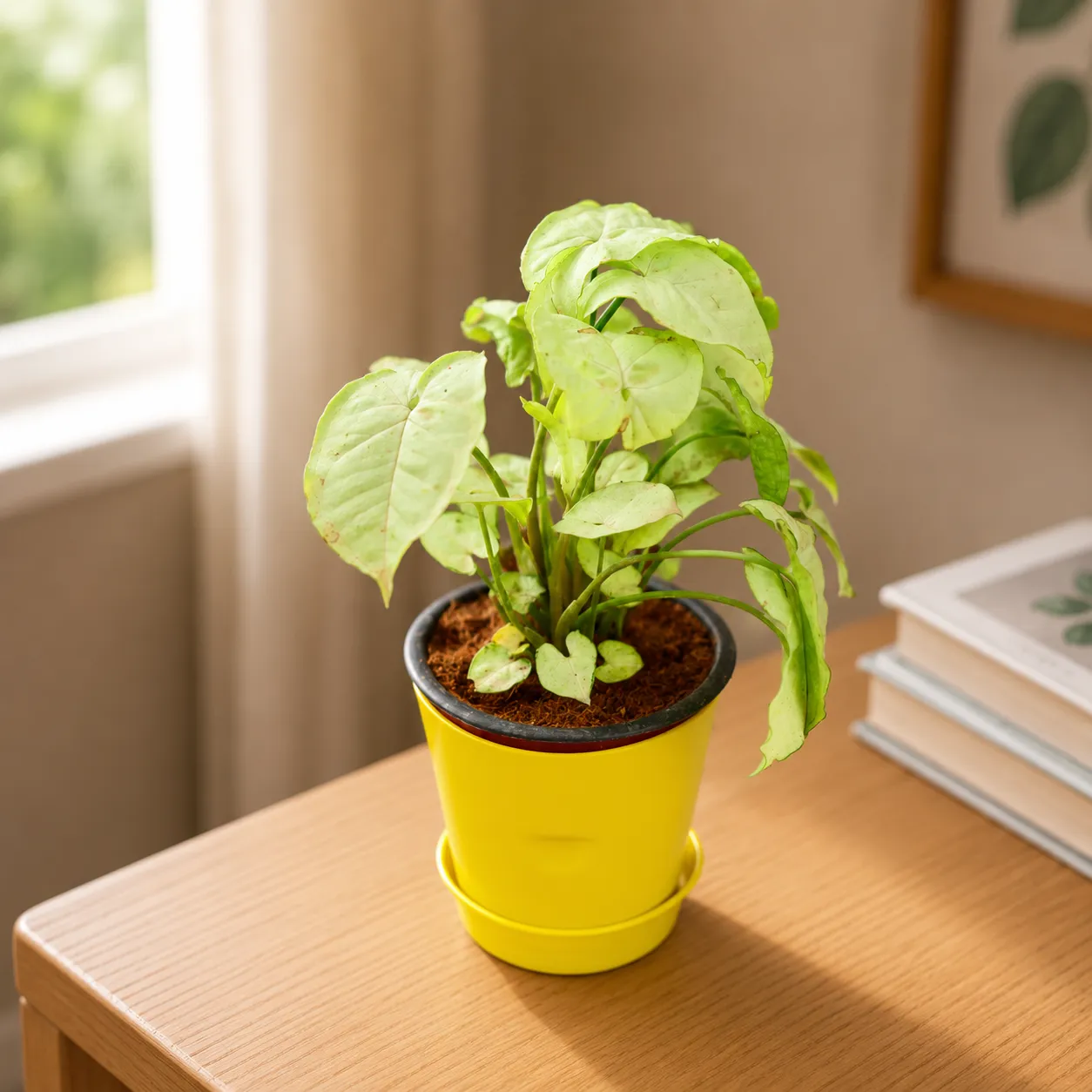 Gift Ready - Syngonium White Dwarf in 4 Inch Yellow Florence Self Watering Pot Wrapped in Lovely Gift Bag For Your Loved Ones