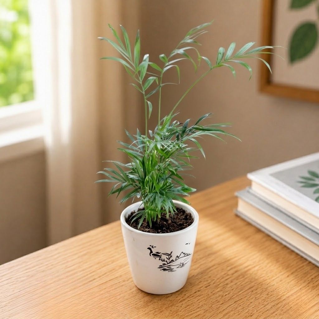 Gift Ready - Table Areca Palm in 4 Inch Ceramic Pot (Any Design,Colour) Wrapped in Lovely Gift Bag For Your Loved Ones
