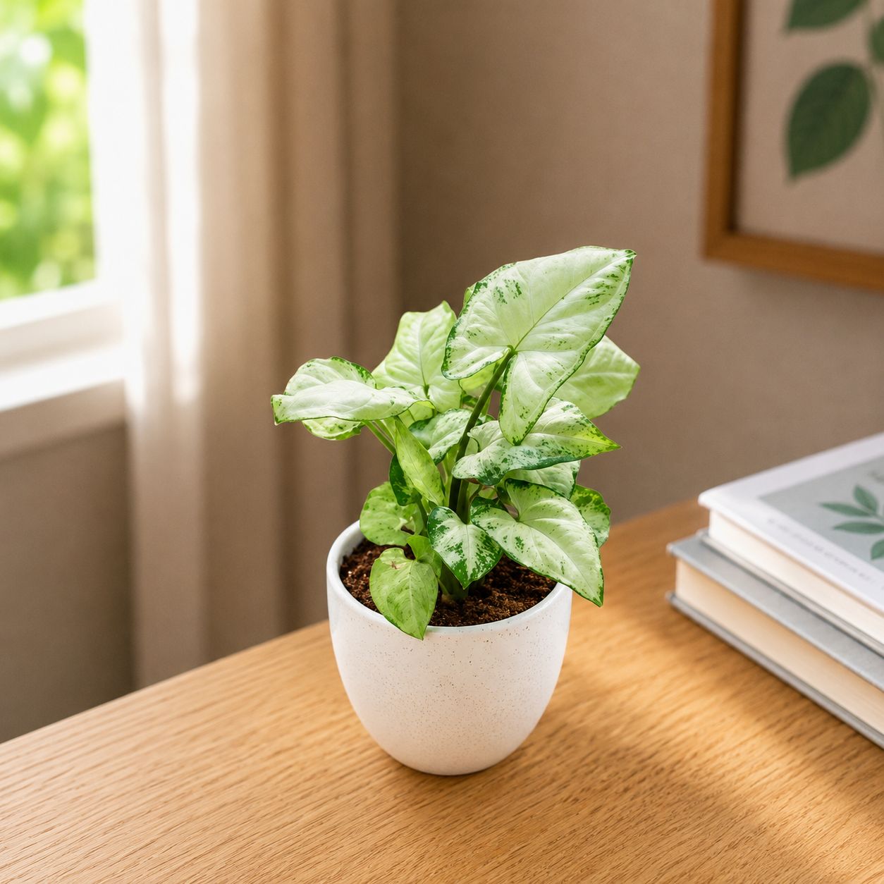 Gift Ready - Syngonium White Dwarf in 4 Inch Classy White Round Ceramic Pot Wrapped in Lovely Gift Bag For Your Loved Ones