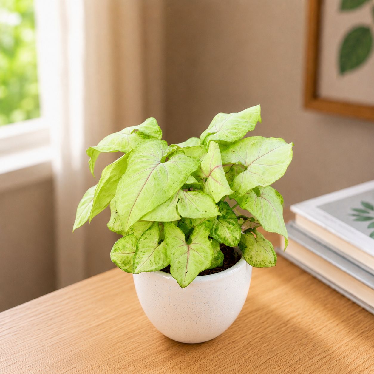 Gift Ready - Syngonium Golden in 5 Inch Classy White Apple Ceramic Pot Wrapped in Lovely Gift Bag For Your Loved Ones