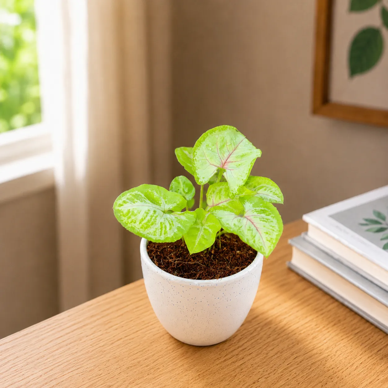 Syngonium Golden in 4 Inch Classy White Cup Ceramic Pot