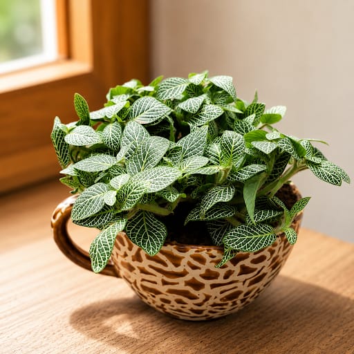 Gift Ready - Fittonia / Nerve Plant in 5 Inch Designer Cup Ceramic Pot (any colour)