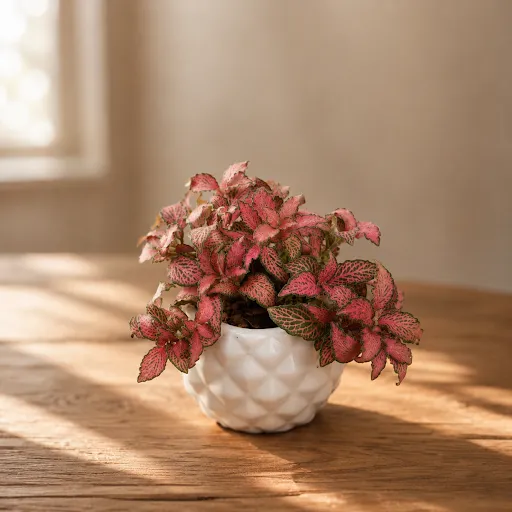 Gift Ready - Fittonia / Nerve Plant Red Leaf in 4 Inch Pineapple Handi Ceramic Pot