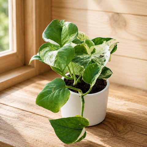 Gift Ready - Money Plant Marble in 4 Inch Classy White Cup Ceramic Pot