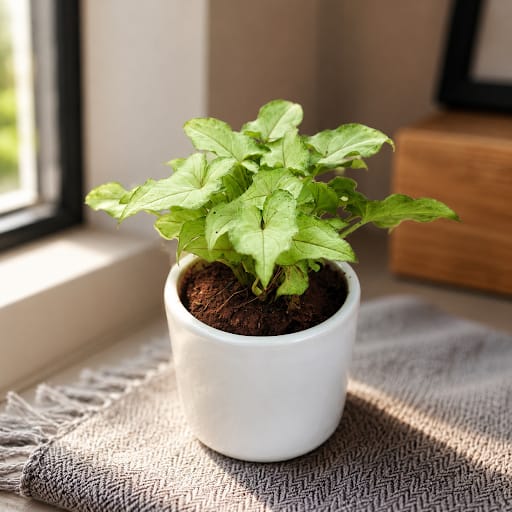 Gift Ready - Syngonium Green Small Leaves in 4 Inch Classy Cup Ceramic Pot (any colour)
