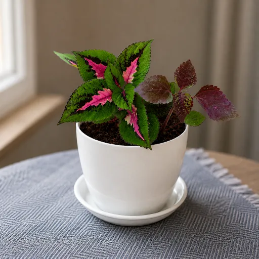 Gift Ready - Coleus Wizard Rose in 5 Inch White Premium Sphere Plastic Pot with Tray