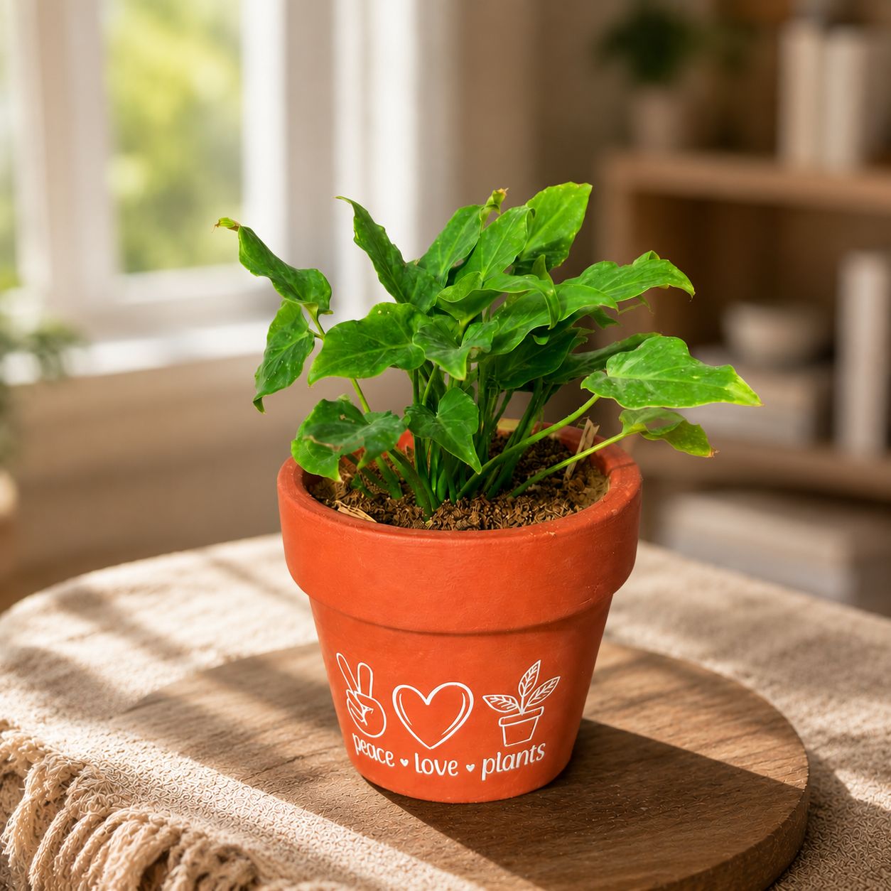 Xanadu Green in 4 Inch Peace Love Plants Premium Clay Terracotta Planter - in Premium Gifting Box