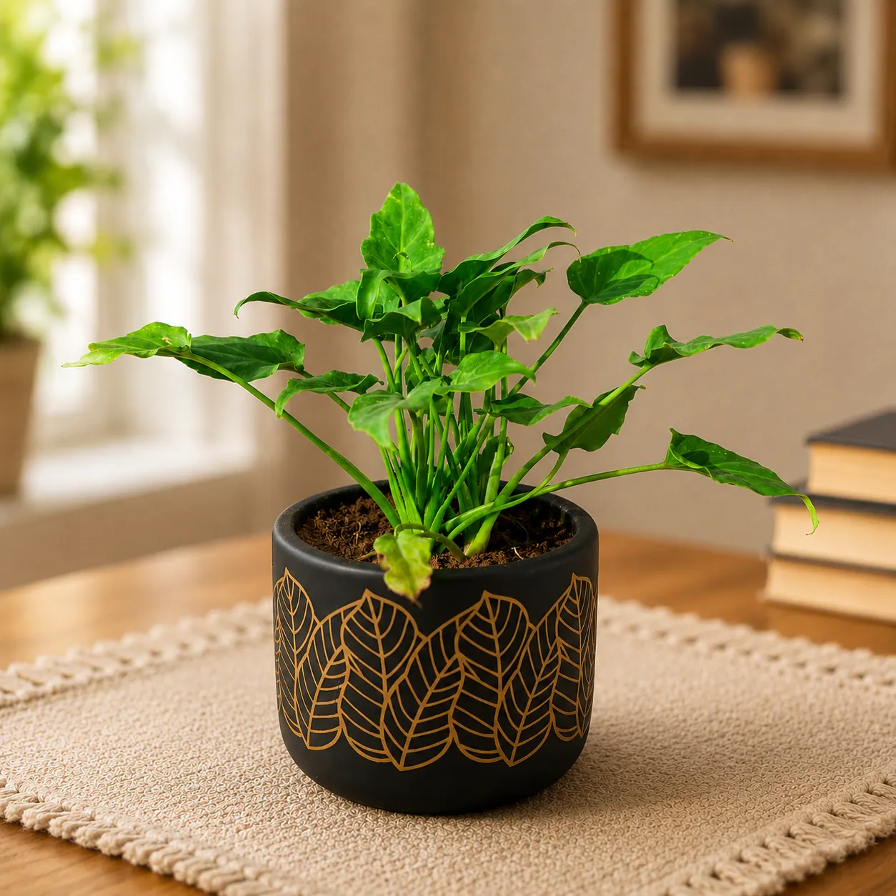 Xanadu Green in 4 Inch Golden Leaf Premium Clay Terracotta Planter - in Premium Gifting Box