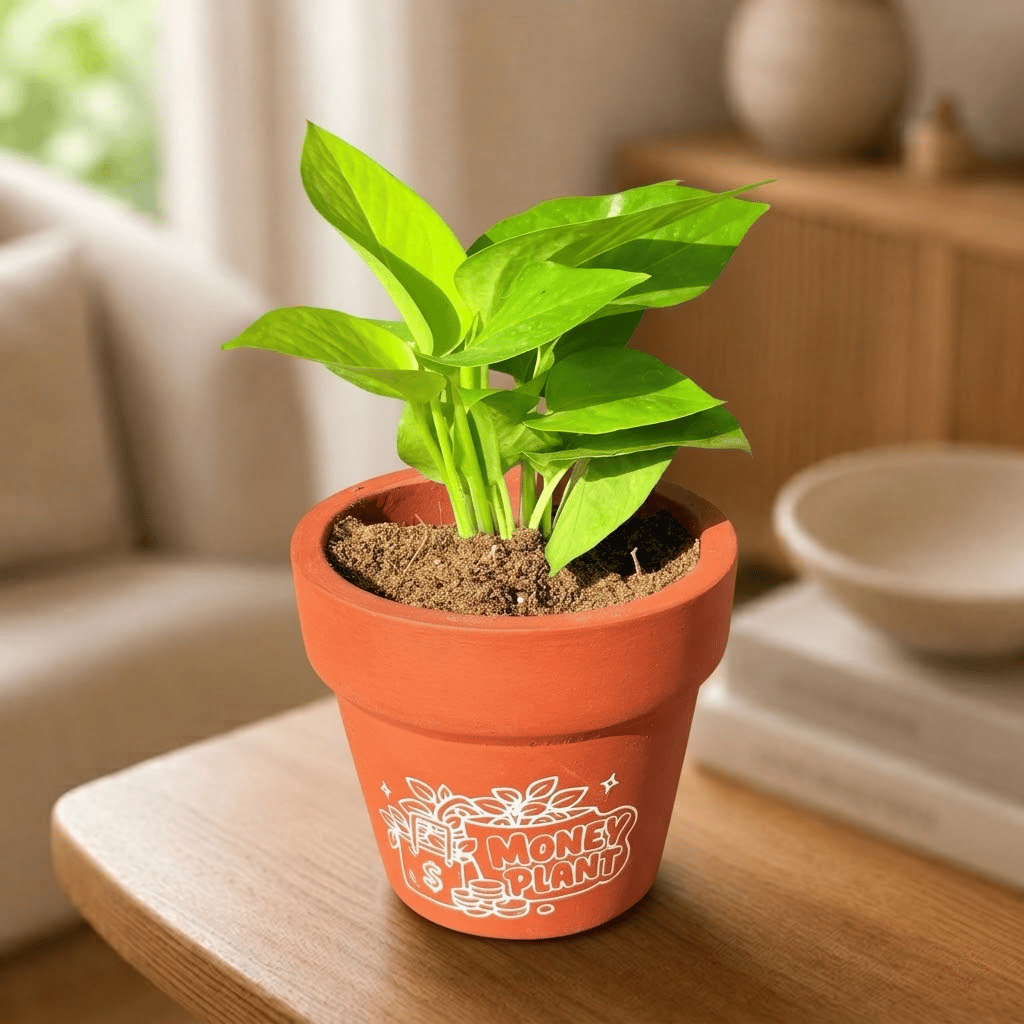 Money Plant Golden in 4 inch Money Plant Premium Clay Terracotta Planter - in Premium Gifting Box
