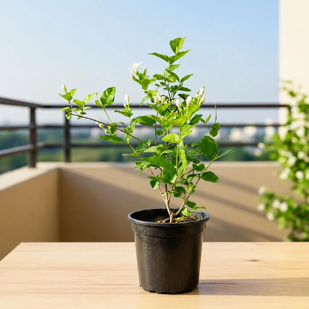 Motia / Mogra White in 6 Inch Black Nursery Pot