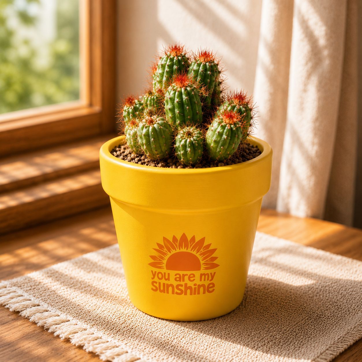 Boxer cactus in 4 inch Happy Sunshine Premium Clay Terracotta Planter - in Premium Gifting Box