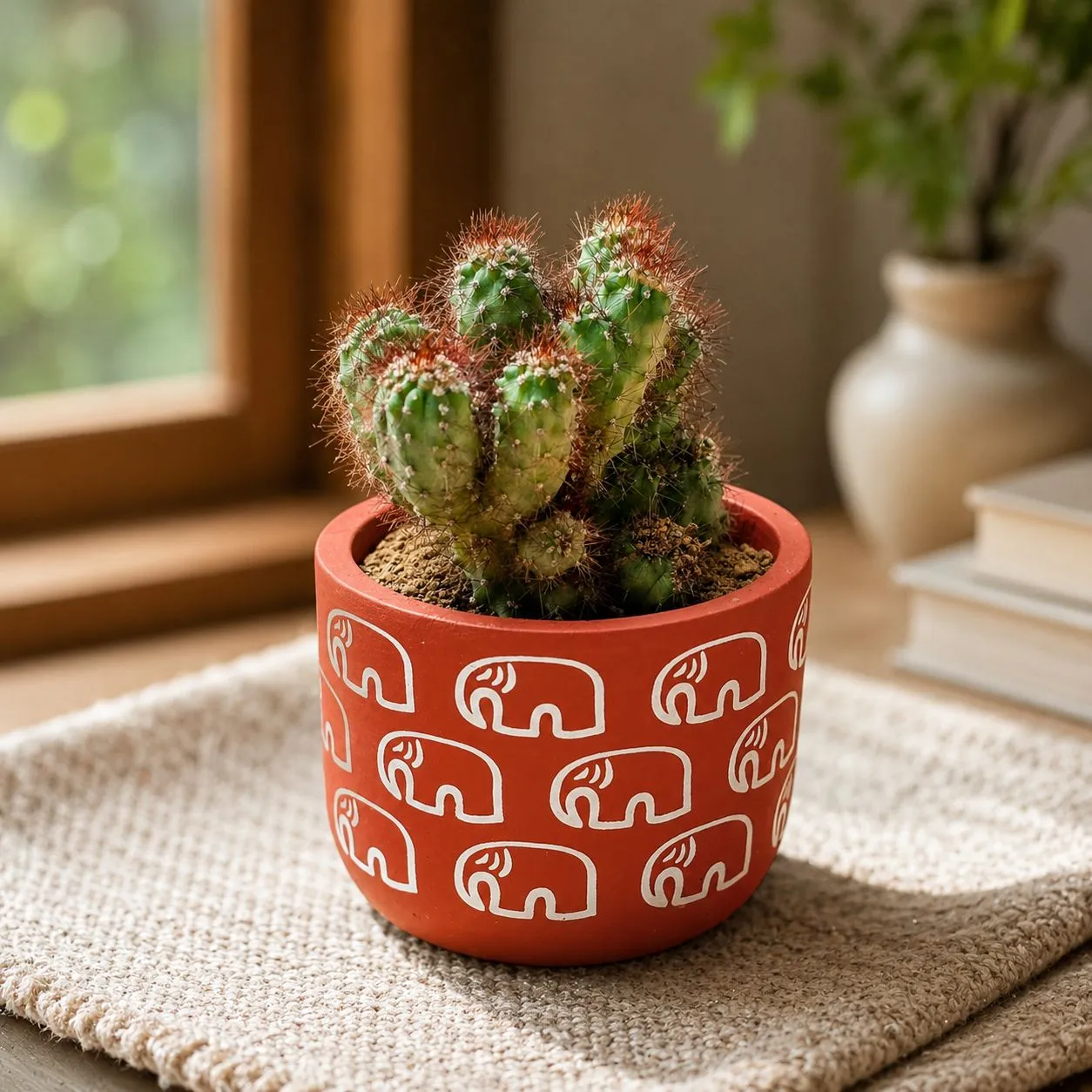 Boxer cactus in 4 inch Gajraaj Premium Clay Terracotta Planter - in Premium Gifting Box