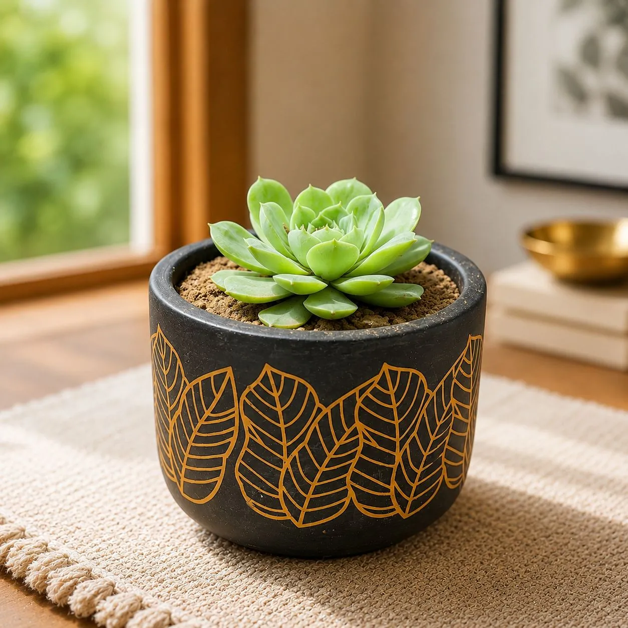 Echeveria Suncup Succulent in 4 inch Golden Leaf Premium Clay Terracotta Planter - in Premium Gifting Box