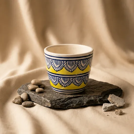 4 Inch Ceramic Pot | Heritage Gold Pixel Cup Ceramic Planter