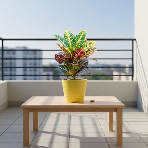 Gift Ready - Croton Petra in 5 Inch Live Fresh Plant Bloom Yellow Avora Premium Plastic Planter in Sector 65