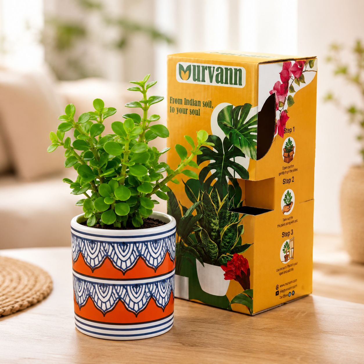 Jade in 4 Inch Heritage Tangerine Stem Pipe Ceramic Planter - in Premium Gifting Box