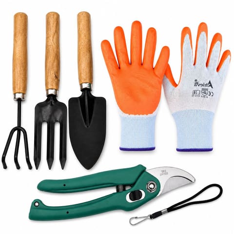 Urvann's Complete Garden Tool Kit | Hand Cultivator, Fork, Trowel, Pruner Shears + Gloves | 5-Piece Set | Tools for Home Gardening