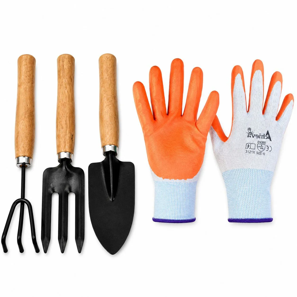 Urvann's Essential Garden Tool Kit | Hand Cultivator, Fork & Trowel + Gloves | 4-Piece Set | Durable Home Garden Tool Kit