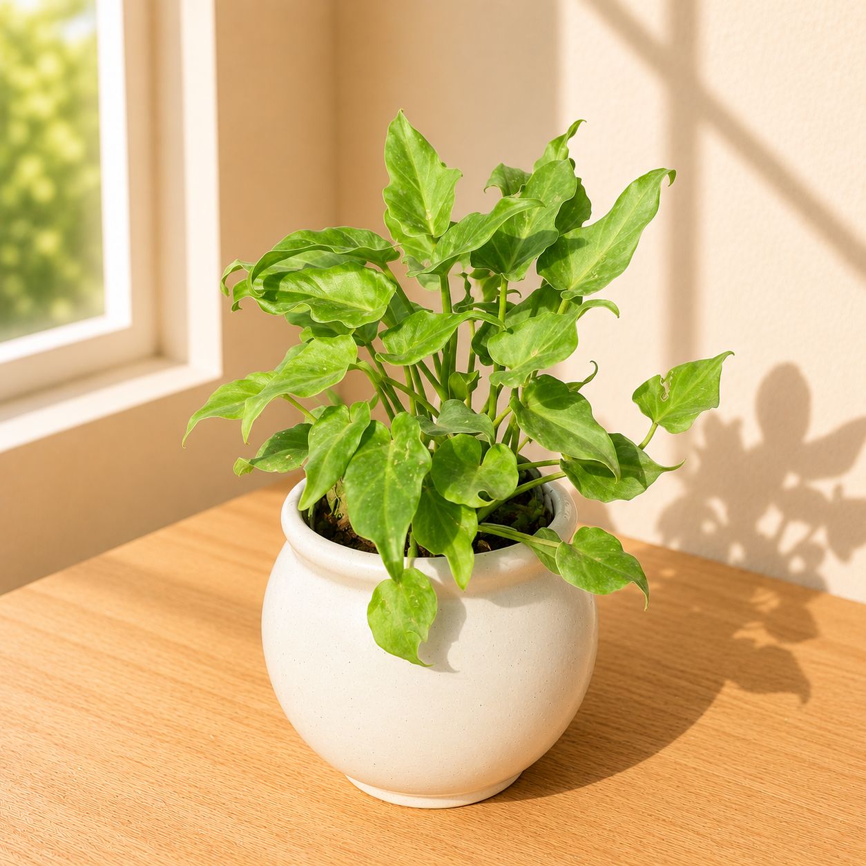 Xanadu Green in 4 Inch Ivory White Matki Ceramic Planter