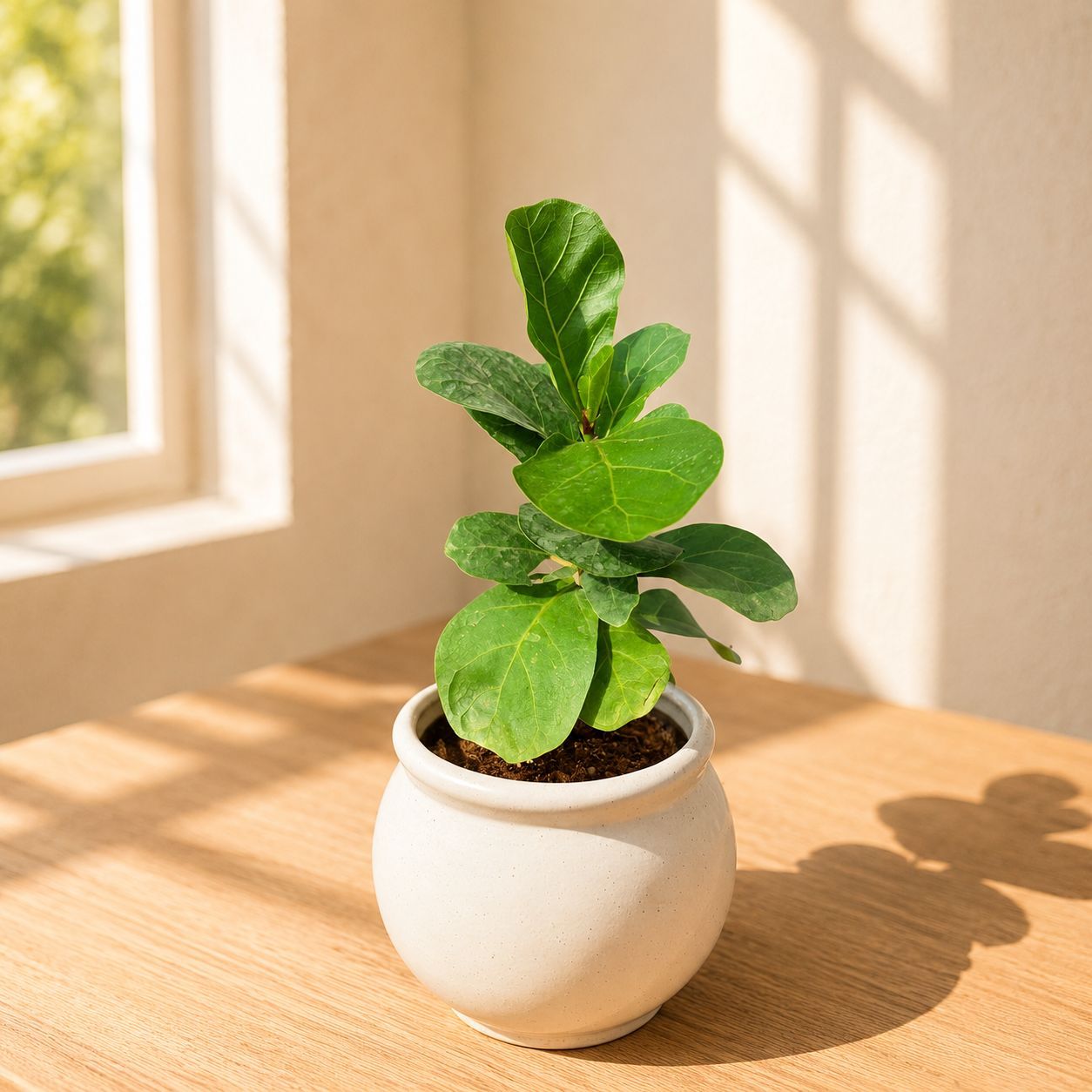 Fiddle Leaf Fig in 4 Inch Ivory White Matki Ceramic Planter