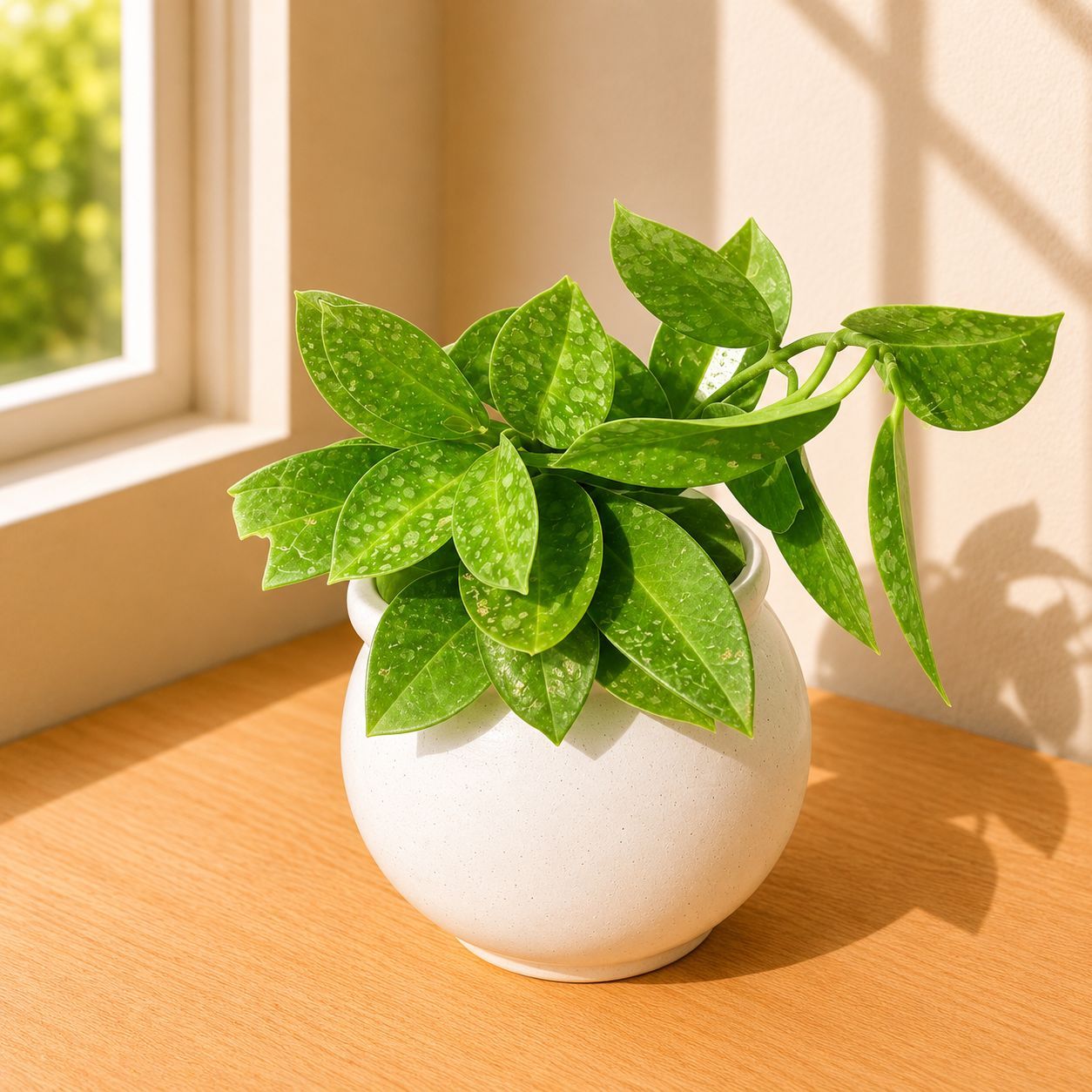 Hoya Carnosa in 4 Inch Ivory White Matki Ceramic Planter
