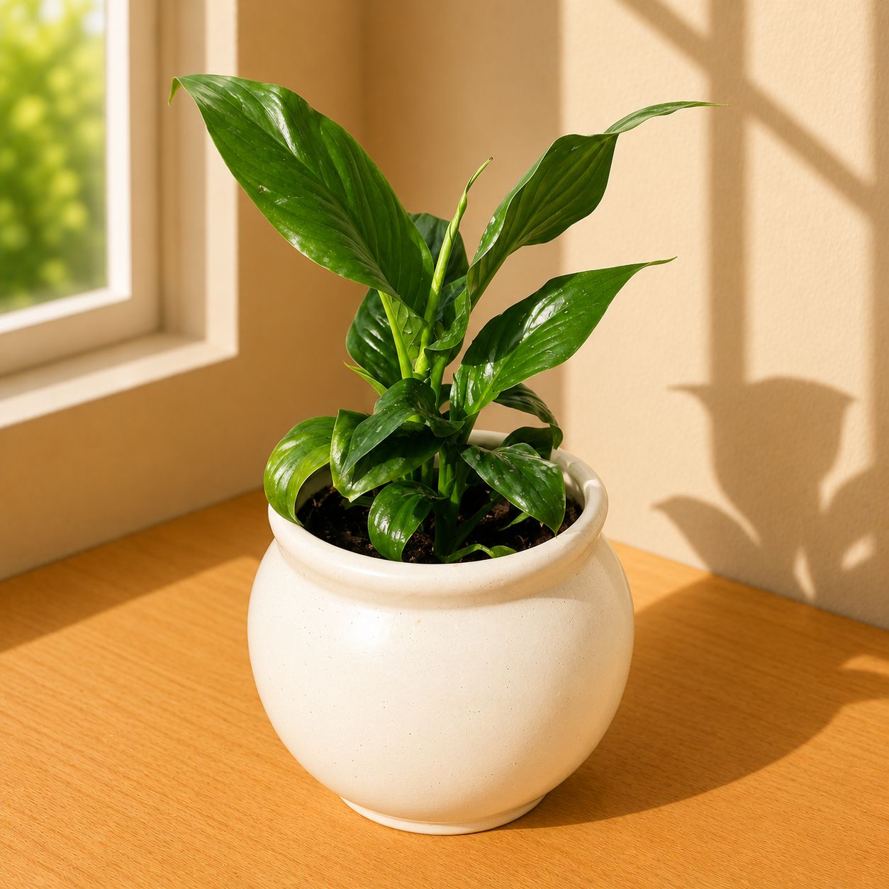 Peace Lily in 4 Inch Ivory White Matki Ceramic Planter