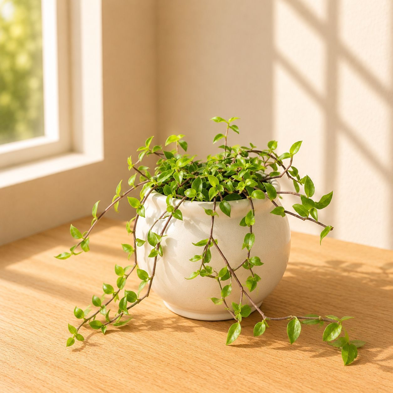 Turtle Vine in 4 Inch Ivory White Matki Ceramic Planter