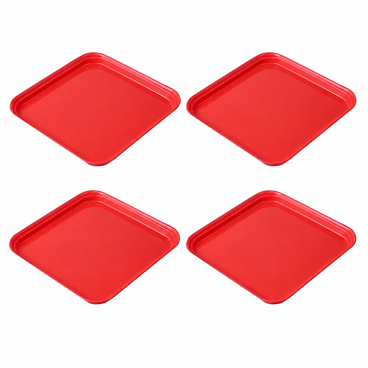 Set of 04 - 3 Inch Red Premium Square Tray - To keep under the Pots