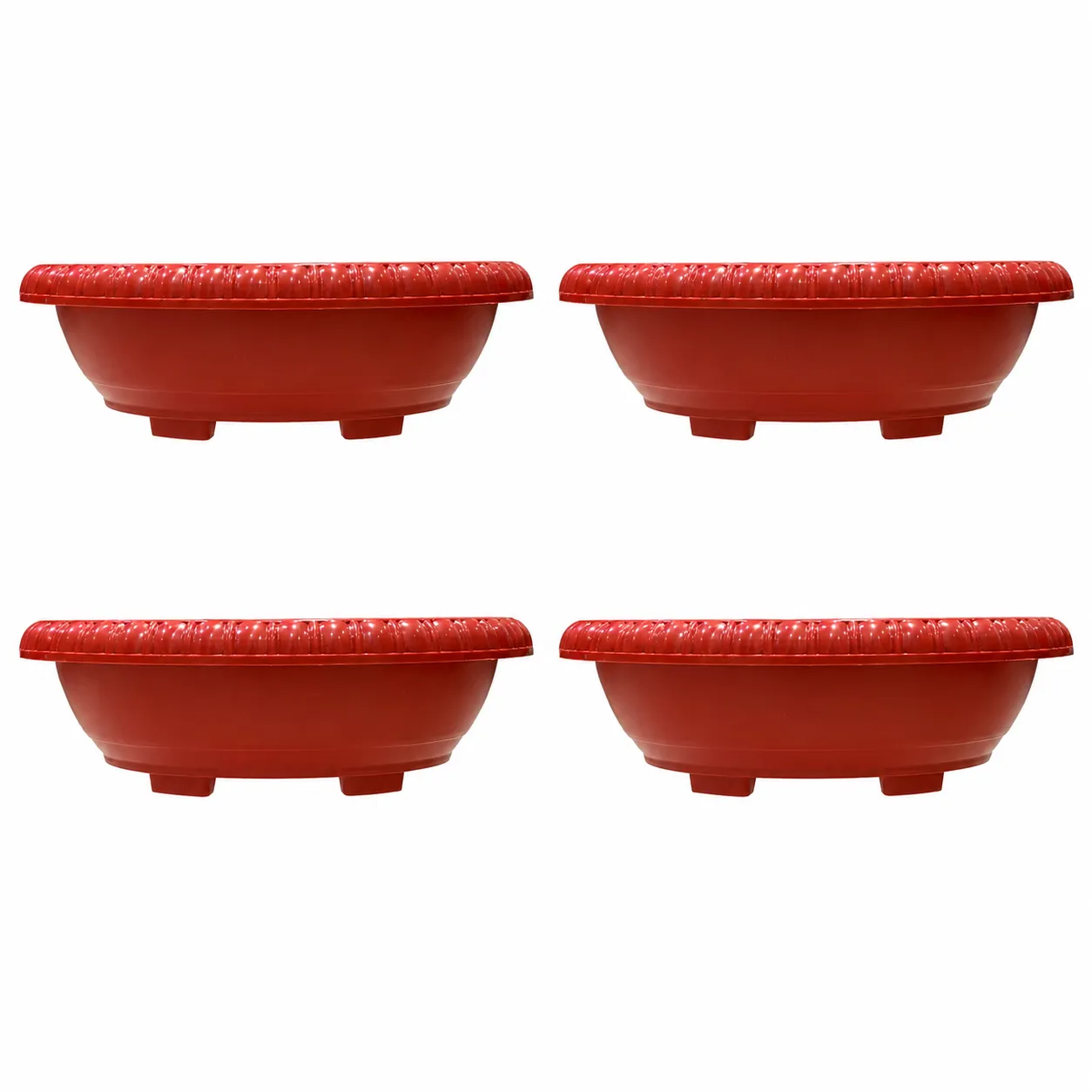 Set of 04 - 12 Inch Terracotta Red Premium Oval Bonsai Plastic Planter