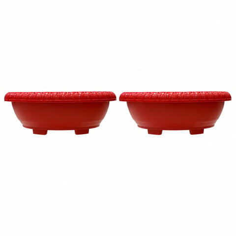 Set of 02 - 12 Inch Terracotta Red Premium Oval Bonsai Plastic Planter