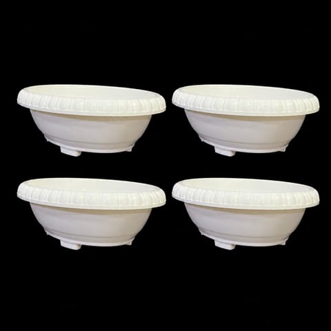 Set of 04 - 12 Inch White Premium Oval Bonsai Plastic Planter