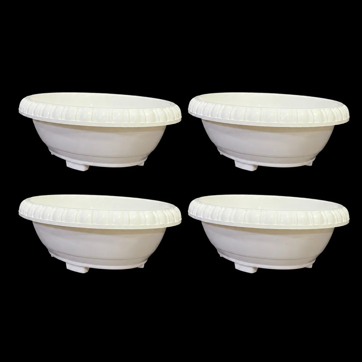 Set of 04 - 12 Inch White Premium Oval Bonsai Plastic Planter