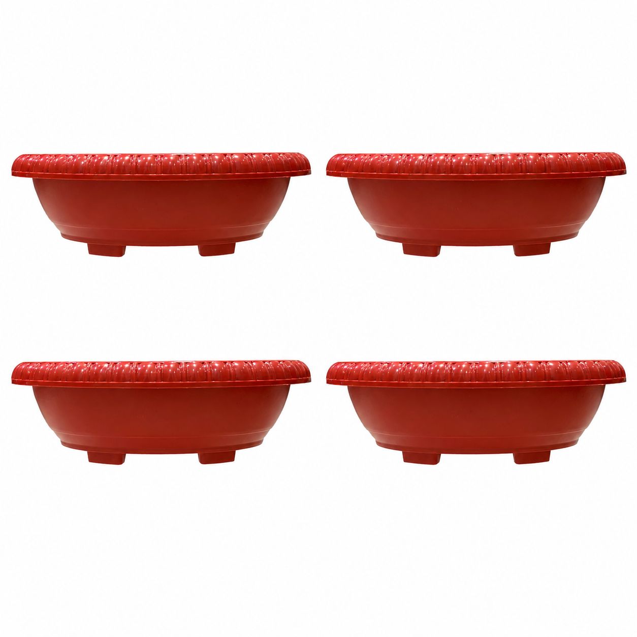 Set of 04 - 12 Inch Terracotta Red Premium Oval Bonsai Plastic Planter