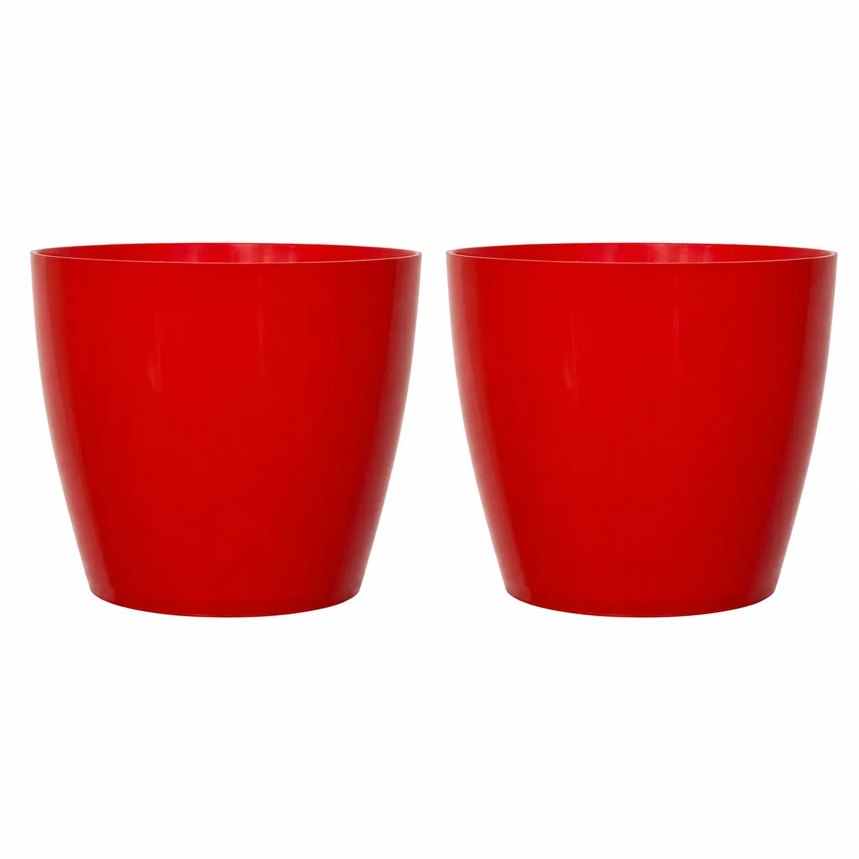 Set of 02 - 5 Inch Red Premium Round Tower Plastic Planter