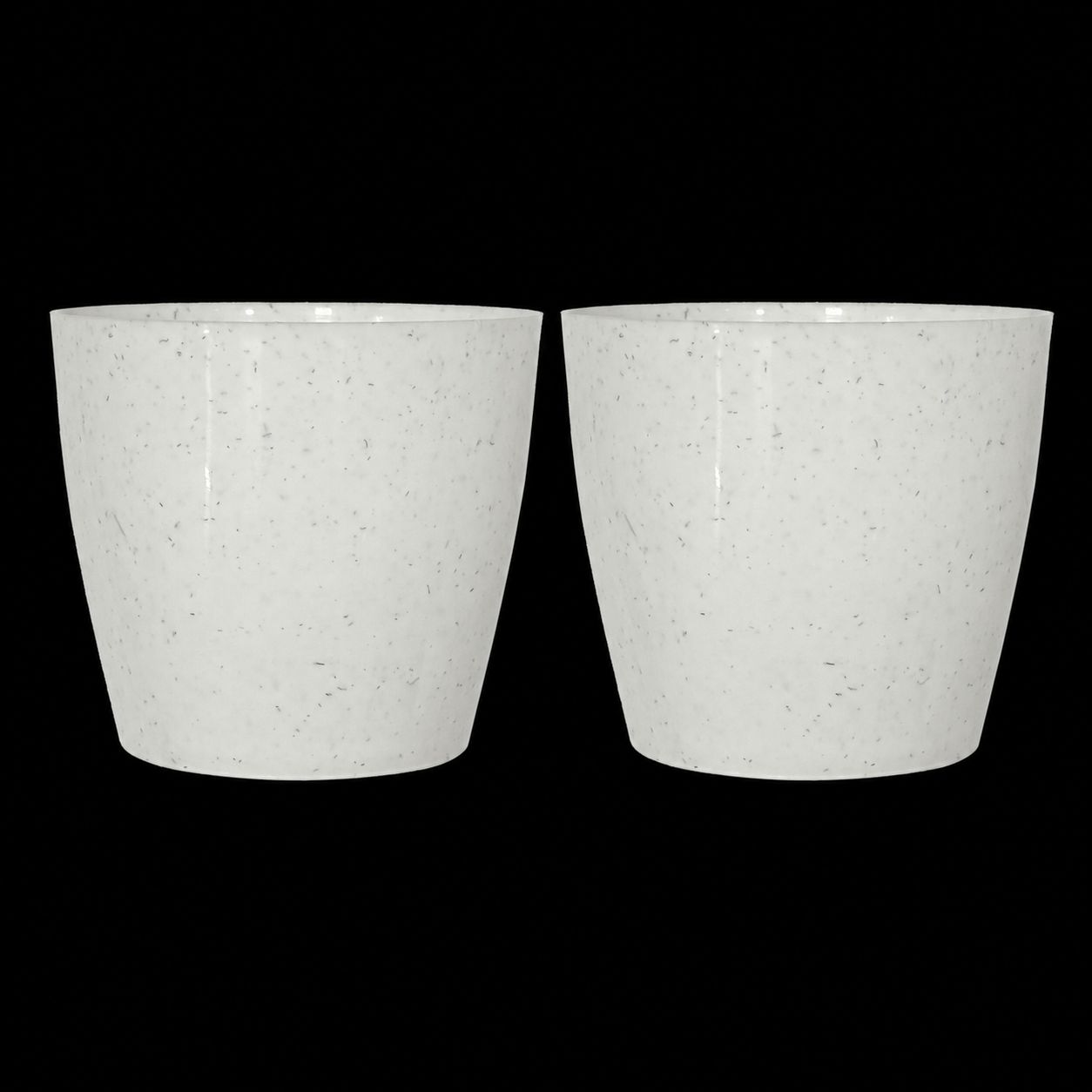 Set of 02 - 5 Inch White Marble Premium Round Tower Plastic Planter