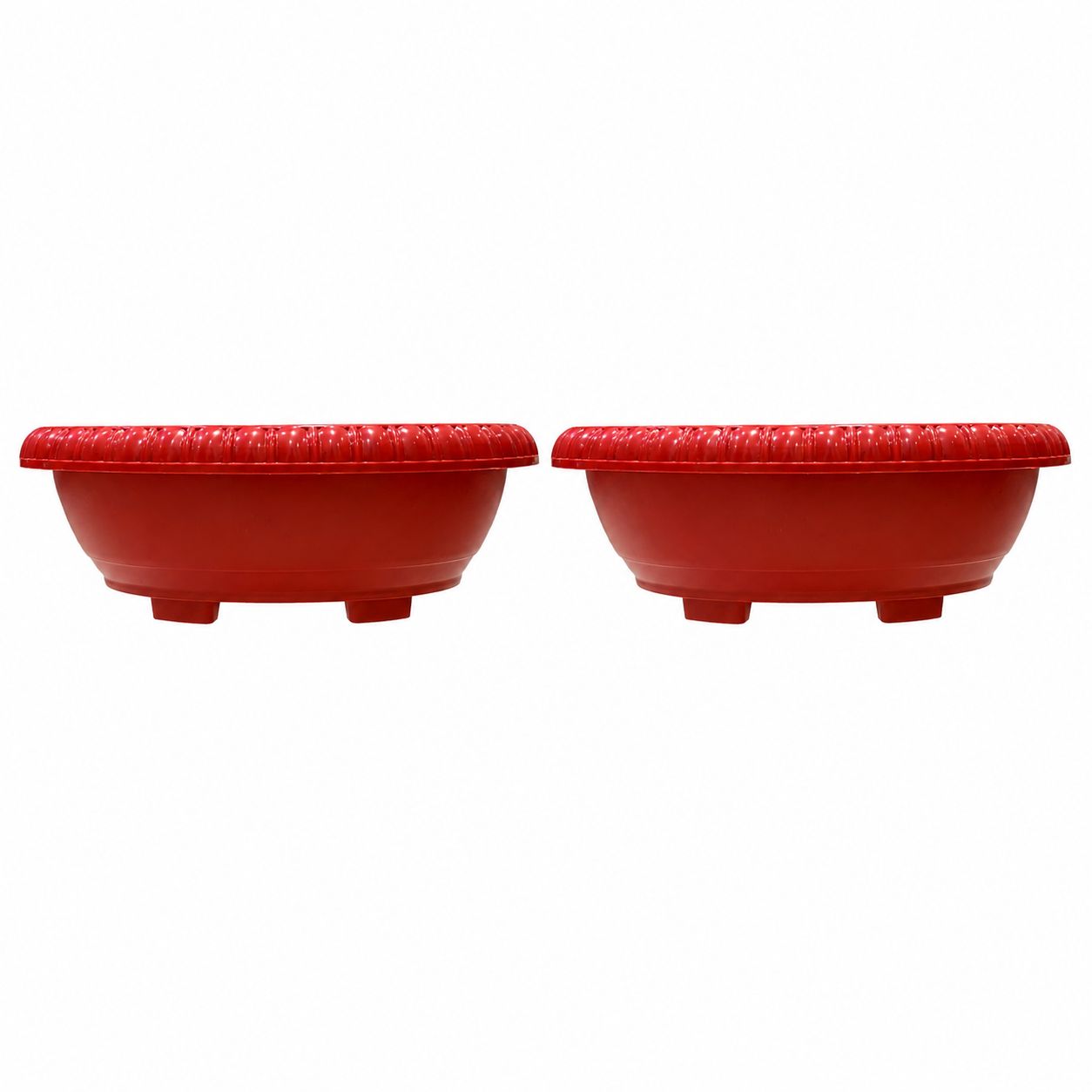 Set of 02 - 12 Inch Terracotta Red Premium Oval Bonsai Plastic Planter