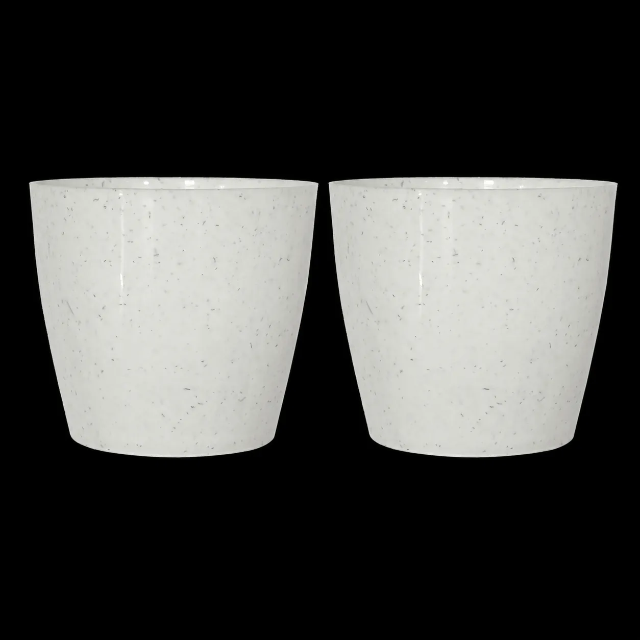 Set of 02 - 5 Inch White Marble Premium Round Tower Plastic Planter