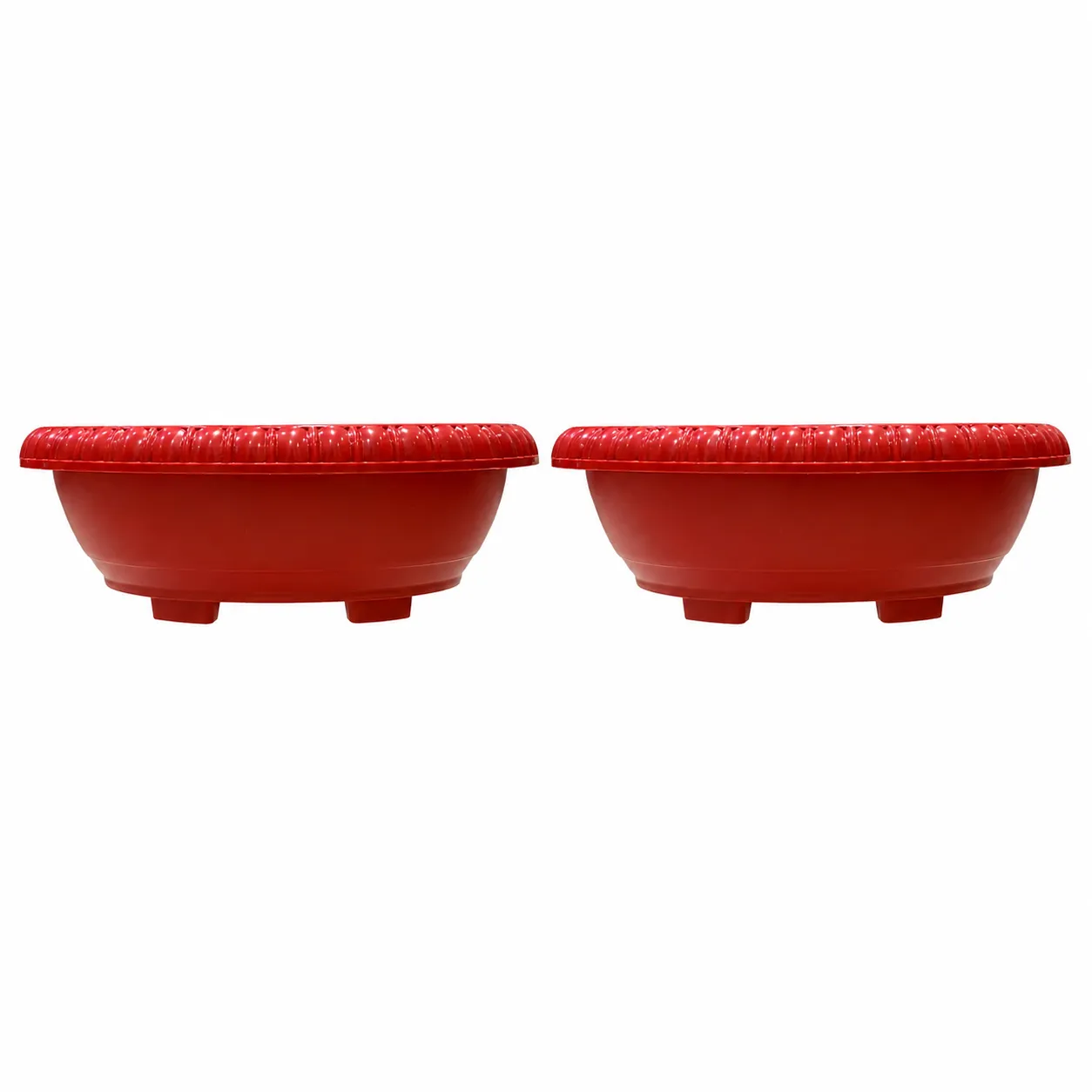 Set of 02 - 12 Inch Terracotta Red Premium Oval Bonsai Plastic Planter