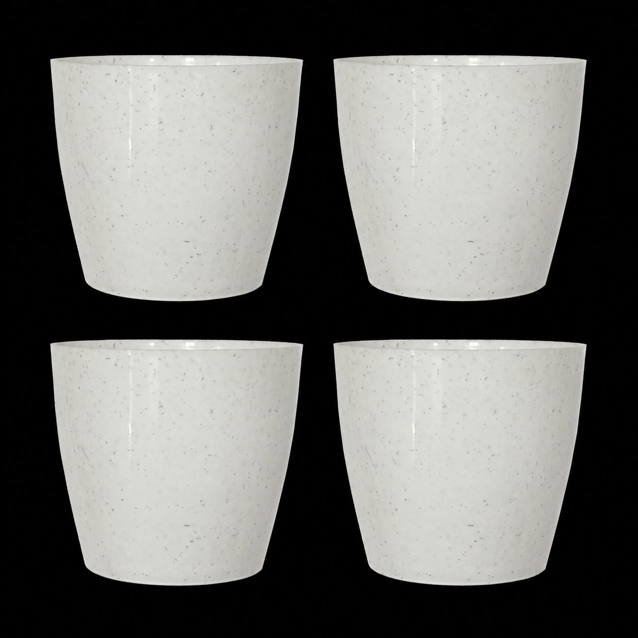 Set of 04 - 5 Inch White Marble Premium Round Tower Plastic Planter
