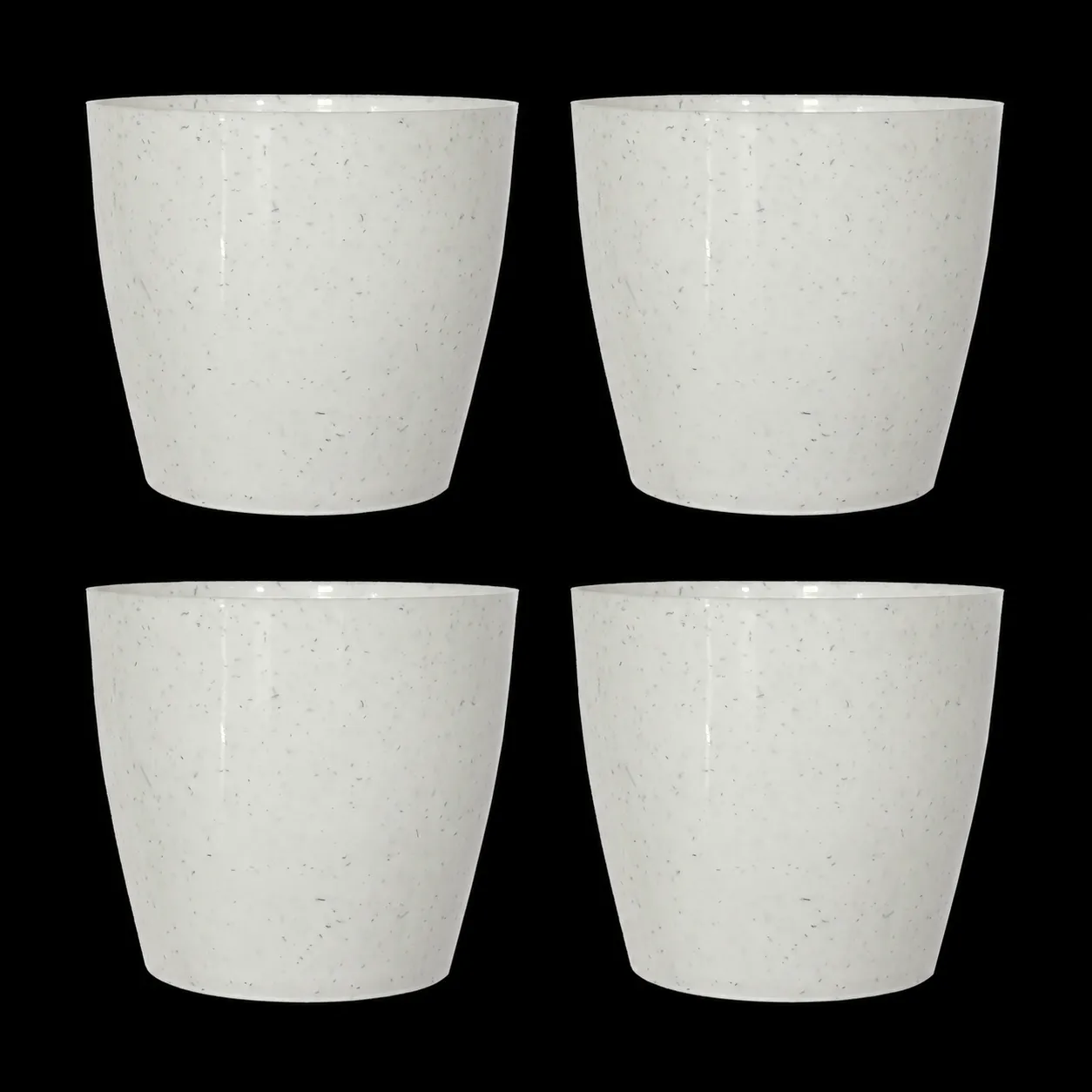 Set of 04 - 5 Inch White Marble Premium Round Tower Plastic Planter