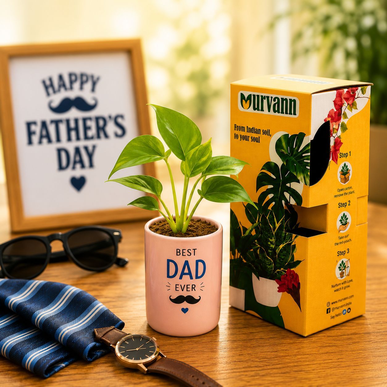 Money Plant Golden in 4 Inch Blush Pastel Stem Pipe Ceramic Planter - Father's day Gift