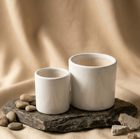 Set of 2 - (3 & 4) Inch White Minimalist Cylindrical Ceramic Pots