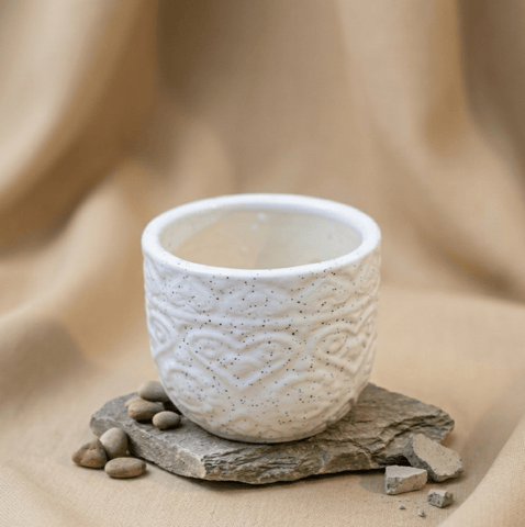3.5 Inch White 3D Heart Handcrafted Textured Ceramic Pot - Minimalist Glossy Succulent Pot, Indoor Flower Pot for Home and Office Decor