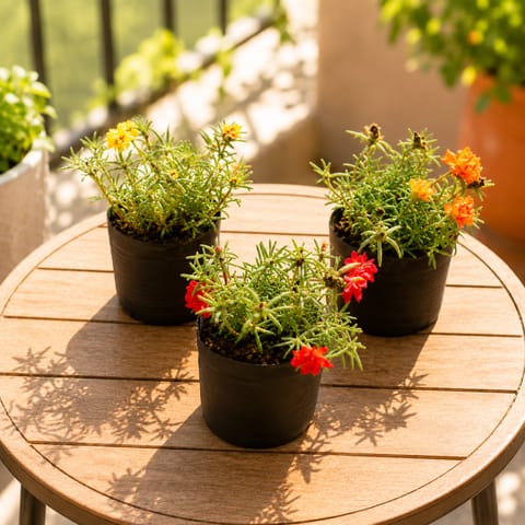 Flowering Set of 3 - Portulaca Moss rose (Orange, Yellow & Red) in 4 Inch Nursery Bag