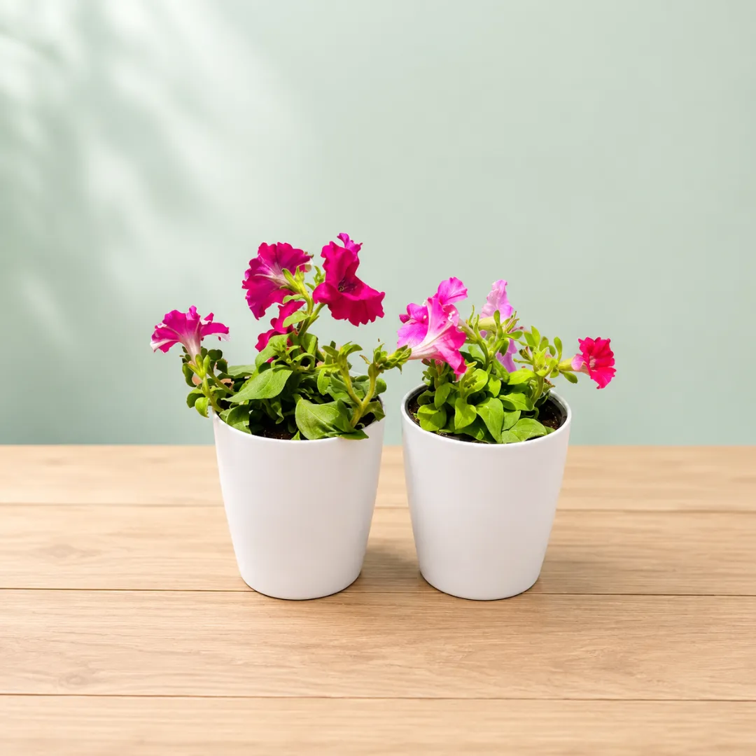 Set of 2 - Petunia in 6 Inch White Premium Orchid Plastic Pot