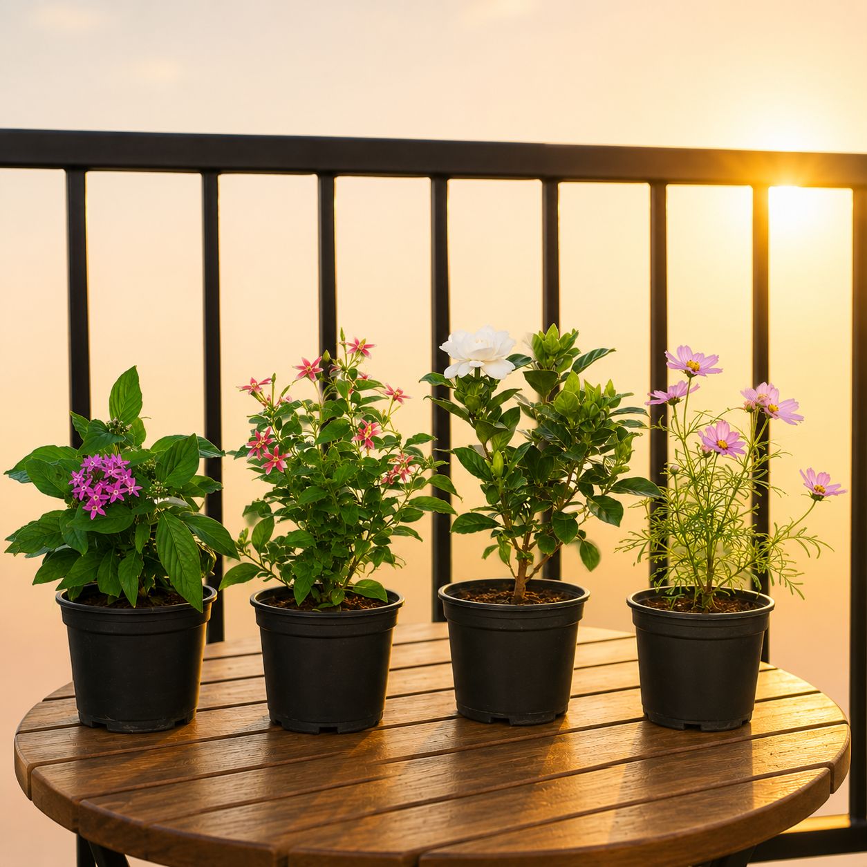 Garden Blooms - Set of 4 - Madhu Malti, Gardenia, Pentas & Cosmos in 5 Inch Nursery Pot